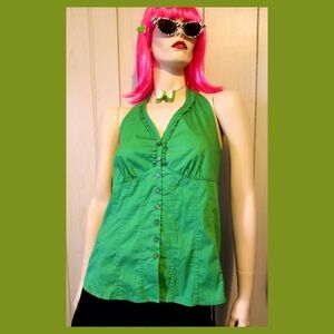 Vintage Y2K Lime Green Button down Babydoll Halter Top